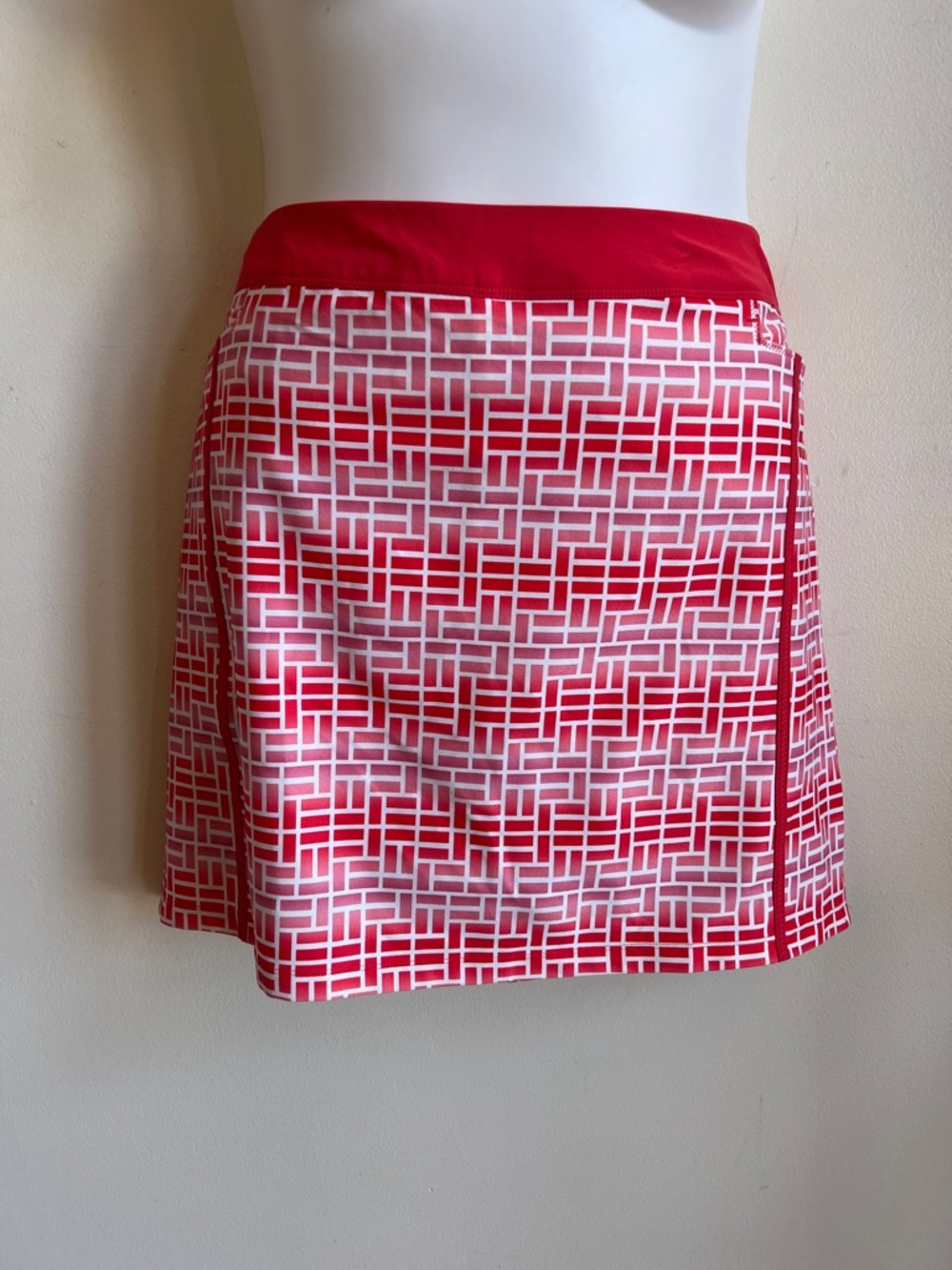 adidas Red & White Geometric Mini Skirt